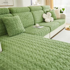 1 Pc Autumn and Winter Sofa Kasai Thousand Bird Grid Plush Sofa Cover Full Package Set Four Seasons Universal Lamb Fleece (Color: Green, size: Sofa head cover)