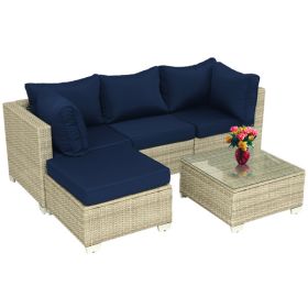 Patio Furniture Set 5 Pieces Wicker Outdoor Conversation Set All-Weather Sectional Patio Sofa with Water Resistant Thick Cushions and Coffee Table for (Color: as picture)