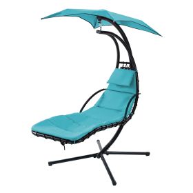 Hanging Chaise Lounger with Removable Canopy, Outdoor Swing Chair with Built-in Pillow (Color: as Pic)