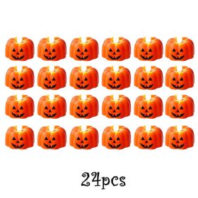 12/24pcs Halloween Pumpkin Candle Light Pumpkin Lantern Lamp Ornaments Ghost Festival Props Halloween Party Supplies Home Decor (Color: 24pcs Type A, Ships From: China)