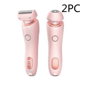 2 In 1 Hair Removal Epilator USB Rechargeable Trimmer Women Body Razor Face Leg Armpit Bikini Hand Pubic Shaver Hair Remover (Option: Pink 2PC-USB)