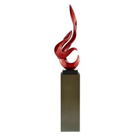 Metallic Red Flame Floor Sculpture With Stand, 65" Tall (Color: Gray)